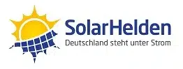 Massivhaus / Fertighaus Vertrieb und SolarHelden Logo von SolarHelden mit Sonne und Solarpanel-Elementen.